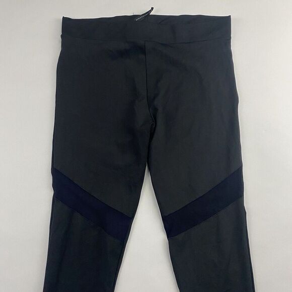 ZARA Women's Black Activewear Ankle Leggings Mesh Panels Size XL Stretch - Picture 2 of 7